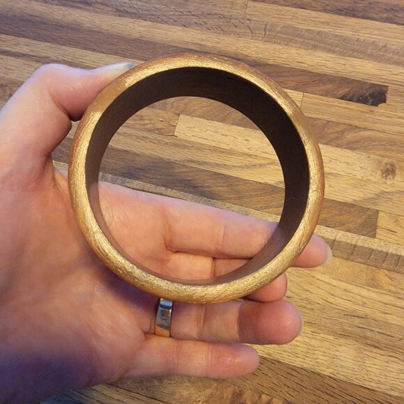 1.25" Wide Wooden Bangle Bracelet, Vintage Boho - Picture 6 of 13